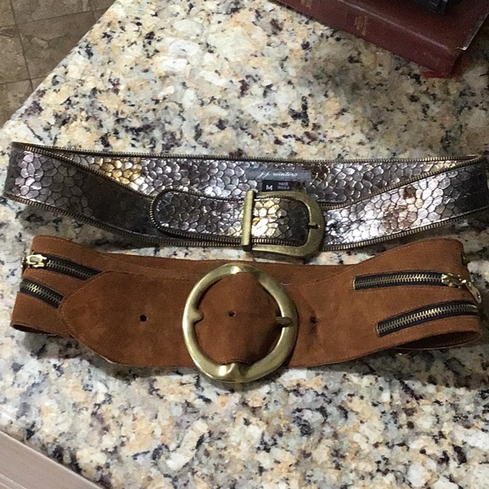 JJ Winters Brown Suede and Gold Leather Belt Bundle - Small & Med